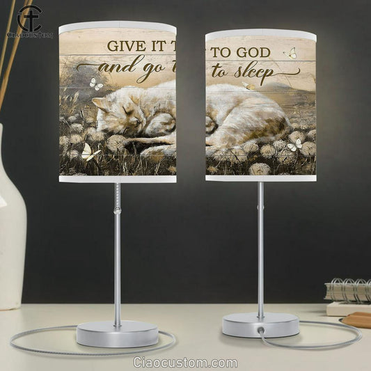 Give It To God And Go To Sleep Dandelion Field Sleeping Cat Butterfly Table Lamp For Bedroom - Bible Verse Table Lamp - Religious Room Decor