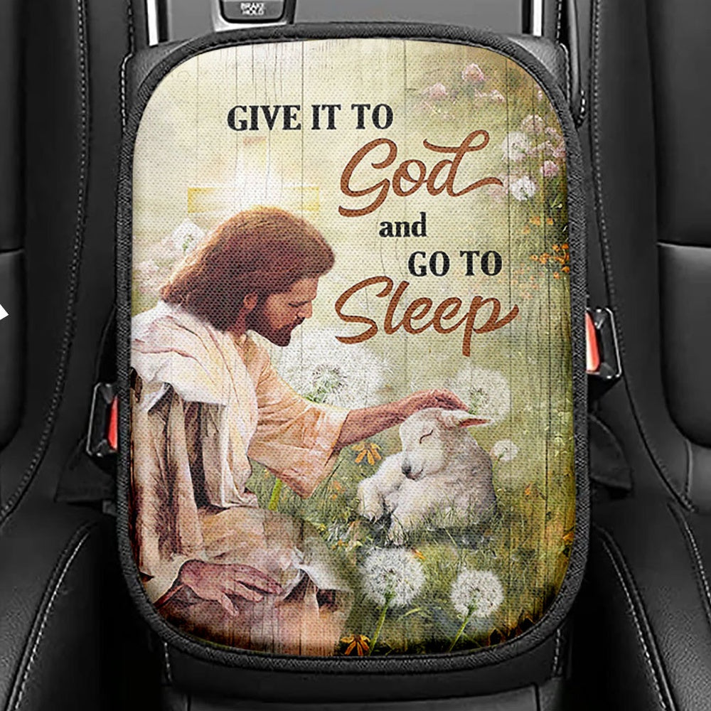Give It To God And Go To Sleep Dandelion White Butterfly Cat Seat Box Cover, Bible Verse Car Center Console Cover, Christian Car Interior Accessories