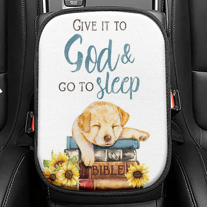 Give It To God And Go To Sleep Praying Girl Seat Box Cover, Bible Verse Car Center Console Cover, Christian Inspirational Car Interior Accessories