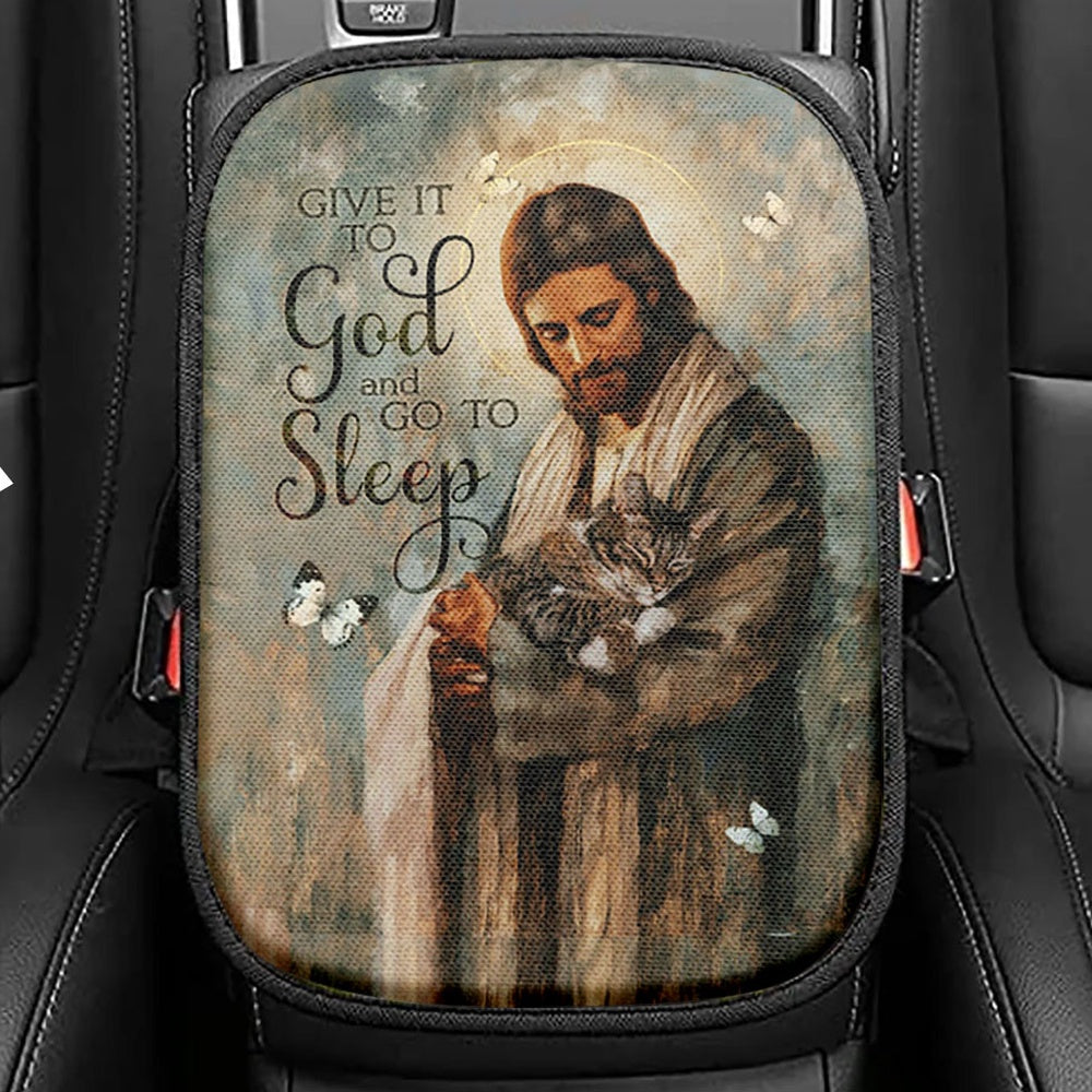 Give It To God And Go To Sleep Seat Box Cover, Cute Sleeping Dog, Christian Car Interior Accessories