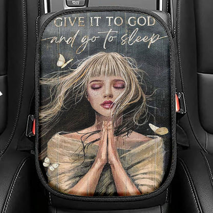 Give It To God And Go To Sleep Seat Box Cover, Jesus Baby Lamb Dandelion Field Car Center Console Cover, Christian Car Interior Accessories