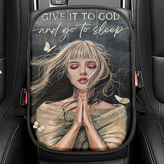 Give It To God And Go To Sleep Seat Box Cover, Jesus Baby Lamb Dandelion Field Car Center Console Cover, Christian Car Interior Accessories