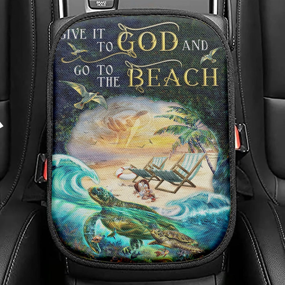 Give It To God And Go To The Beach Seat Box Cover, Jesus Hand Turtle Car Center Console Cover, Christian Car Interior Accessories