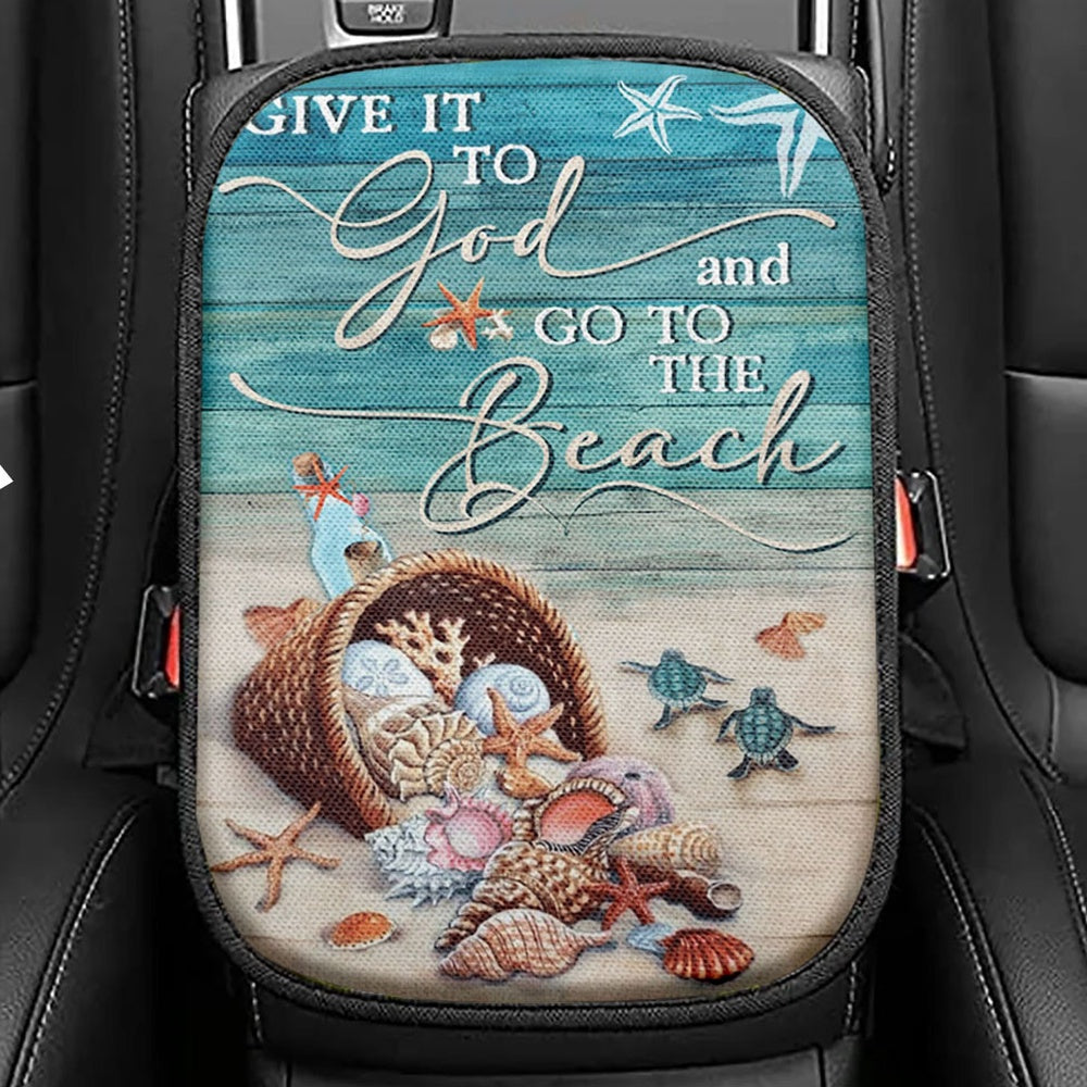 Give It To God And Go To The Beach Turtle Seat Box Cover, Christian Car Center Console Cover, Religious Car Interior Accessories