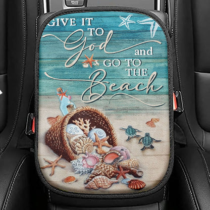 Give It To God And Go To The Beach Turtle Seat Box Cover, Christian Car Center Console Cover, Religious Car Interior Accessories
