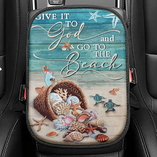 Give It To God And Go To The Beach Turtle Seat Box Cover, Christian Car Center Console Cover, Religious Car Interior Accessories