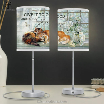 Give It To God White Hydrangea Sleeping Cat Table Lamp Prints - Religious Table Lamp Art - Christian Home Decor