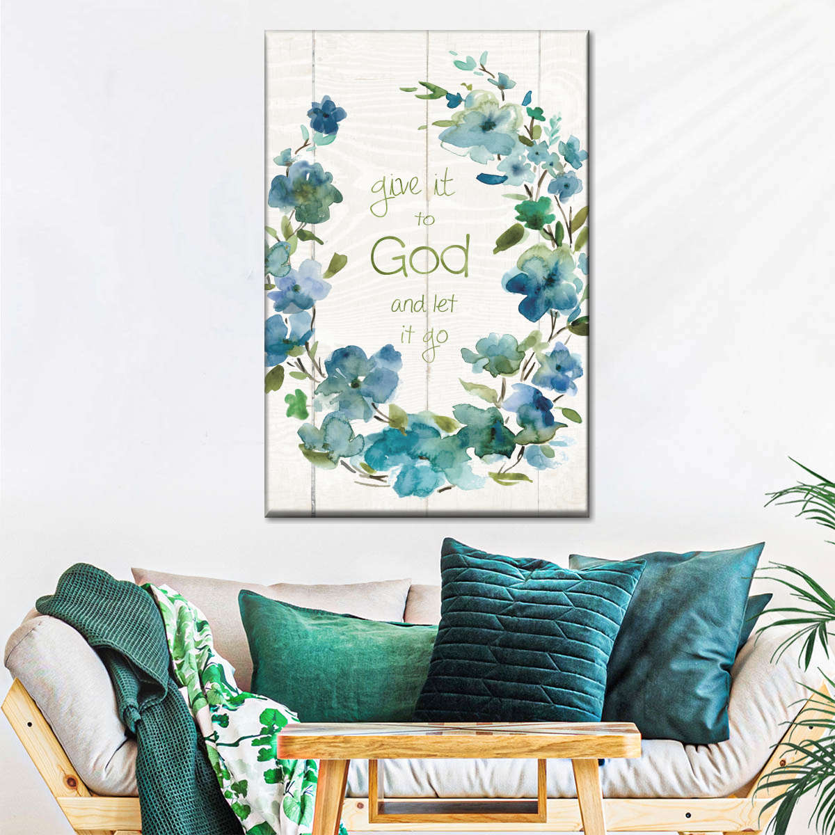 Give It To God Wreath Canvas Wall Art - Christian Wall Decor Art - Religious Wall Decor