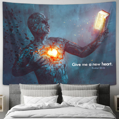 Give Me A New Heart Ezekiel 36 26 - Jesus Wall Tapestry - Tapestry Wall Hanging - Religious Tapestry