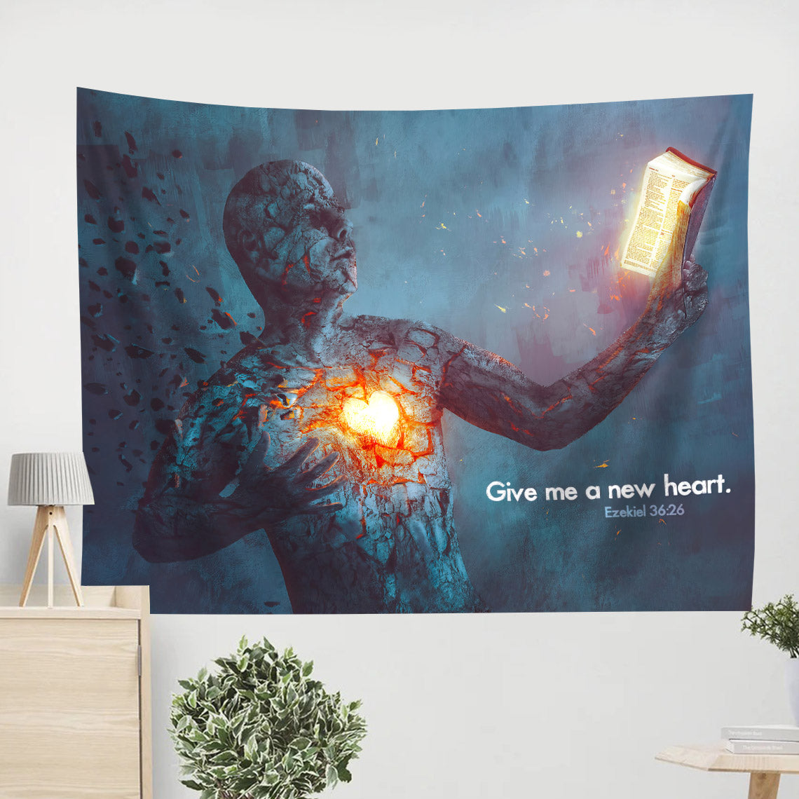 Give Me A New Heart Ezekiel 36 26 - Jesus Wall Tapestry - Tapestry Wall Hanging - Religious Tapestry