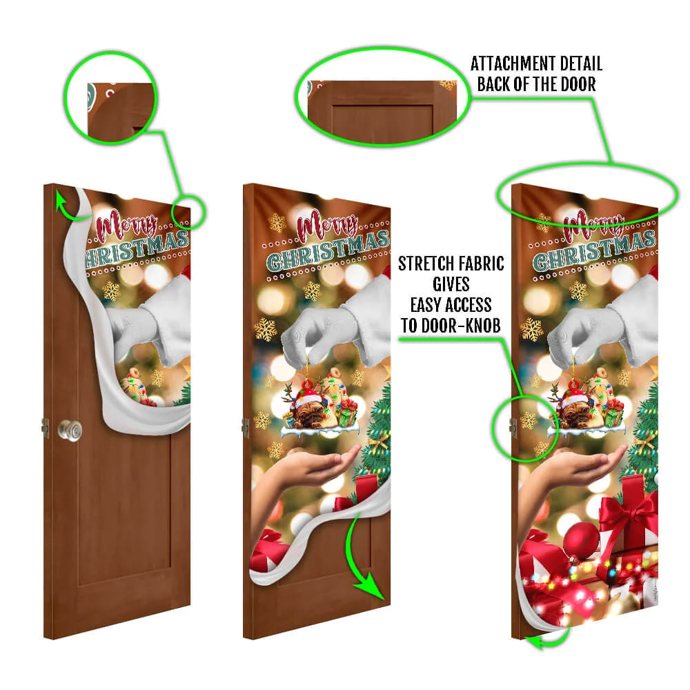 Give Pug Dog Door Cover - Christmas Door Cover - Christmas Outdoor Decoration