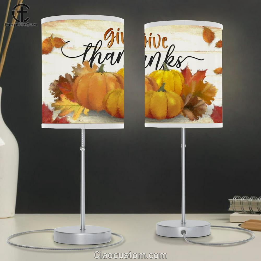 Give Thanks - Pumpkin - Fall Thanksgiving Table Lamp For Bedroom - Christian Room Decor