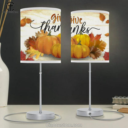 Give Thanks - Pumpkin - Fall Thanksgiving Table Lamp For Bedroom - Christian Room Decor