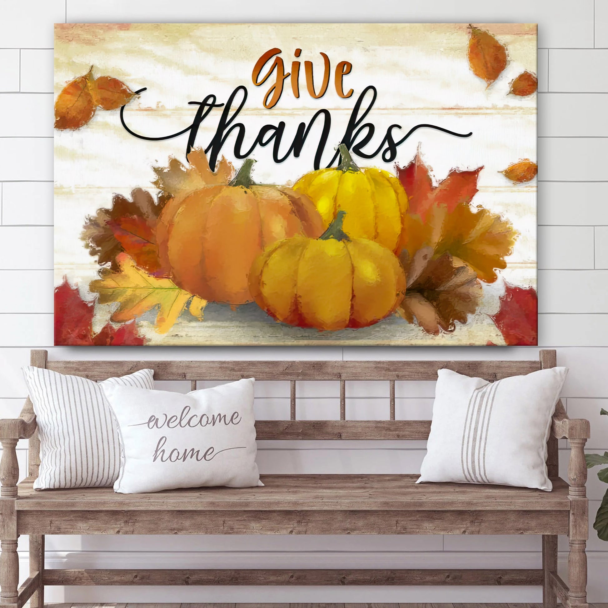 Give Thanks Pumpkin Fall Thanksgiving Wall Art Canvas - Wall Paintings
