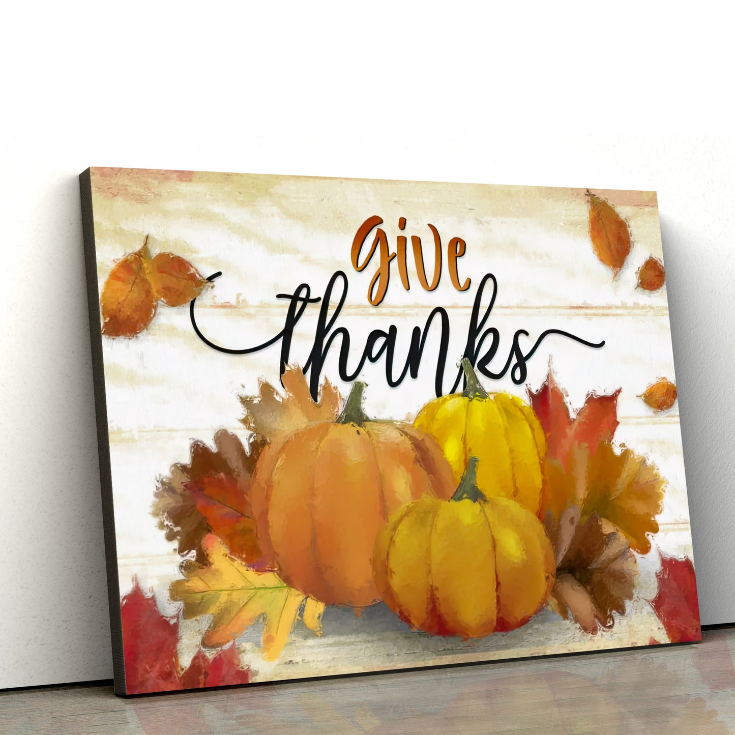 Give Thanks Pumpkin Fall Thanksgiving Wall Art Canvas - Wall Paintings
