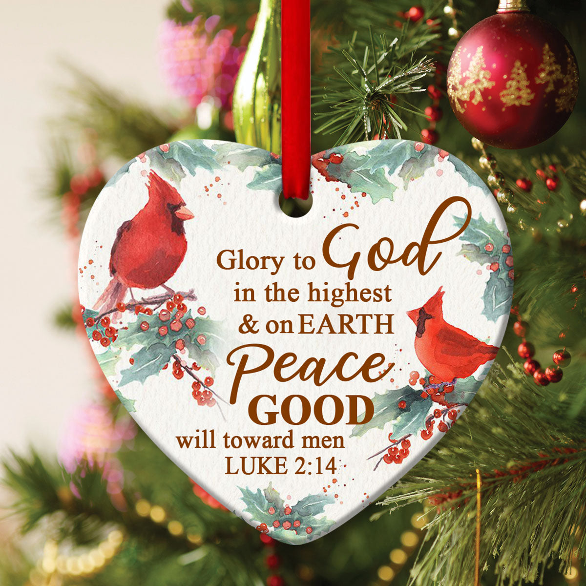 Glory To God In The Highest - Christian Ceramic Heart Ornament - Christmas Decor - Nativity Ornaments