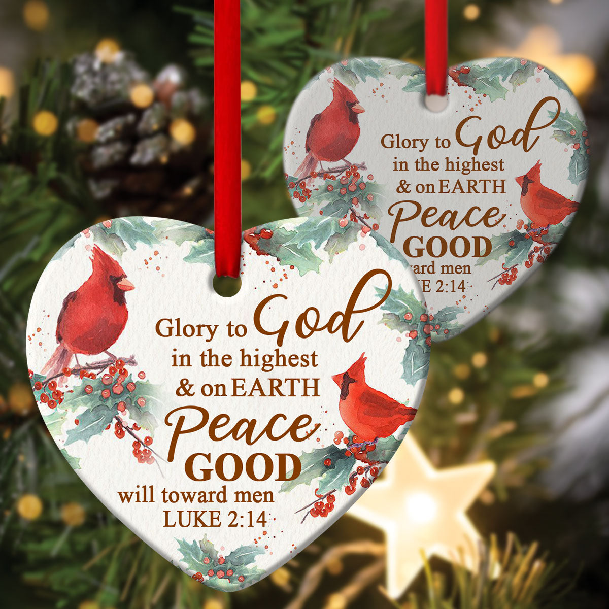 Glory To God In The Highest - Christian Ceramic Heart Ornament - Christmas Decor - Nativity Ornaments