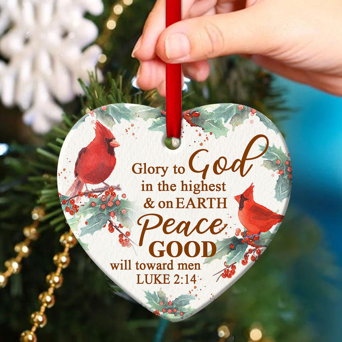 Glory To God In The Highest - Christian Ceramic Heart Ornament - Christmas Decor - Nativity Ornaments