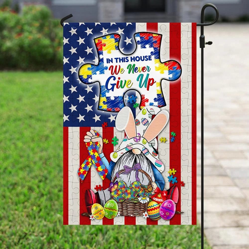 Gnome Autism Happy Easter Day Flag - Easter House Flags - Christian Easter Garden Flags