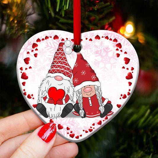 Gnome Couple Lover Heart Ceramic Ornament - Christmas Ornament - Christmas Gift