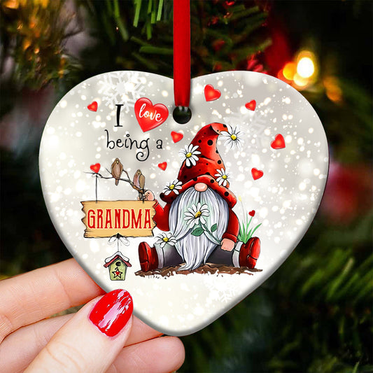 Gnome Family Grandma Heart Ceramic Ornament - Christmas Ornament - Christmas Gift