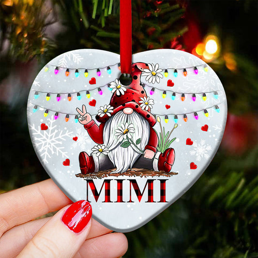 Gnome Family Mimi Heart Ceramic Ornament - Christmas Ornament - Christmas Gift