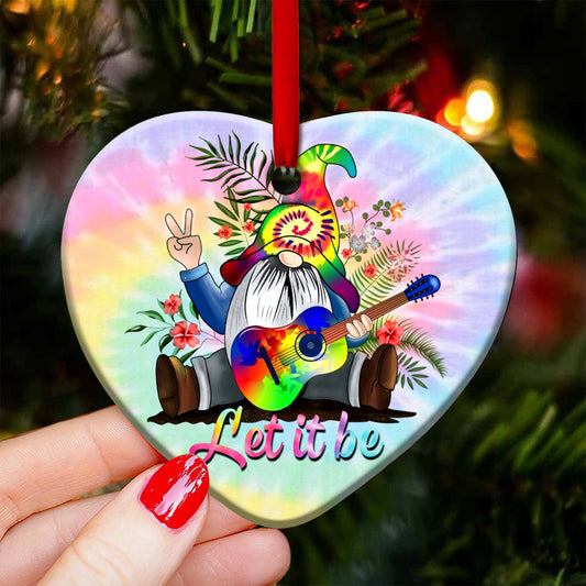 Gnome Hippie Let It Be Heart Ceramic Ornament - Christmas Ornament - Christmas Gift
