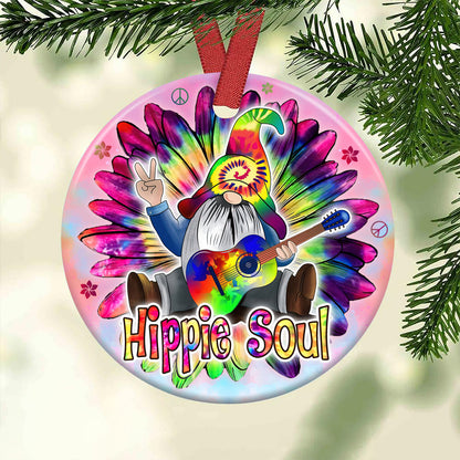 Gnome Hippie Soul Ceramic Circle Ornament - Decorative Ornament - Christmas Ornament