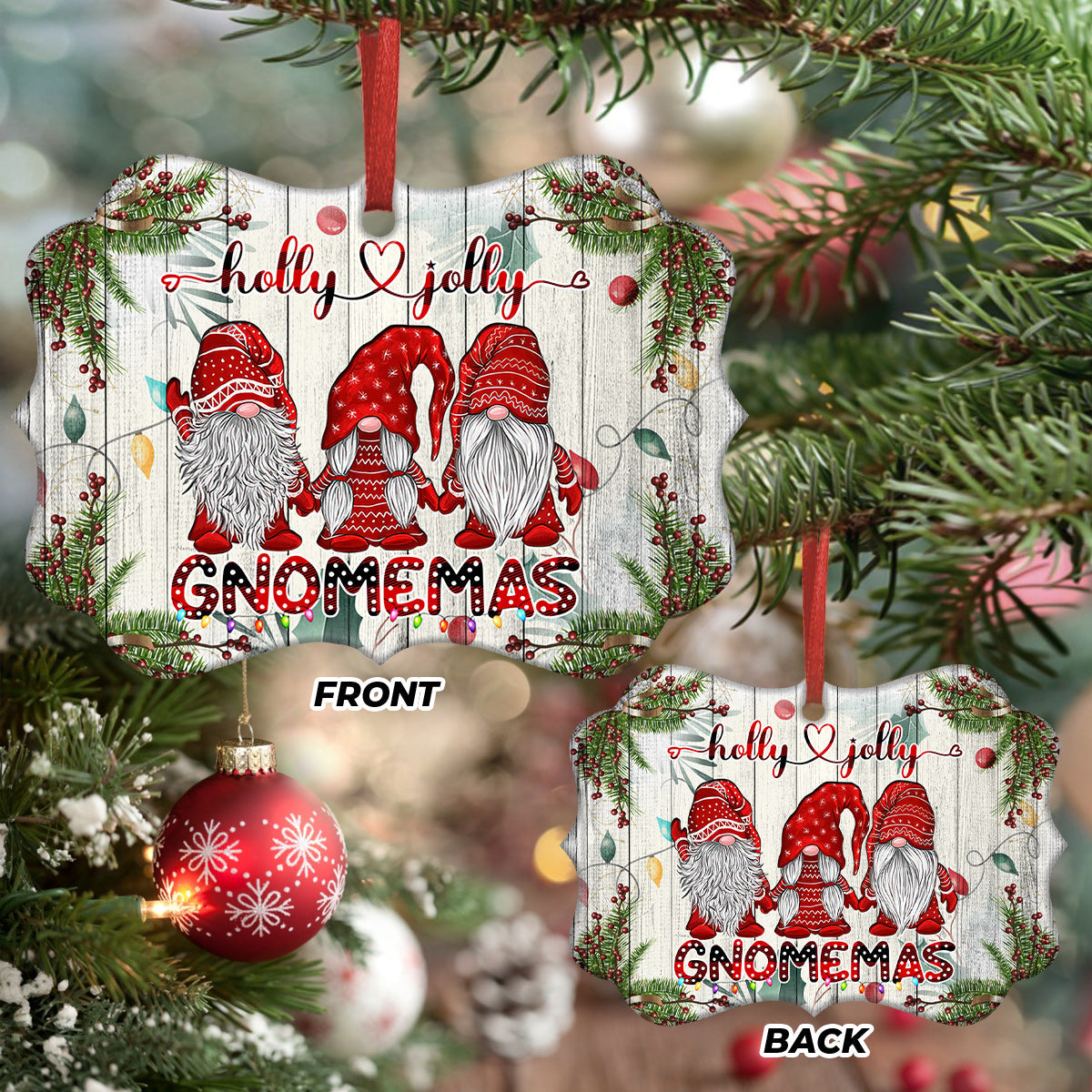 Gnome Holly Jolly Gnomemas Ornament - Christmas Ornament - Ciaocustom
