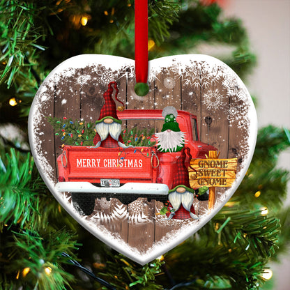 Gnome Red Truck Christmas Heart Ornament - Christmas Ornament - Ciaocustom