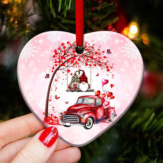 Gnome Red Truck Couple Heart Ornament - Christmas Ornament - Ciaocustom