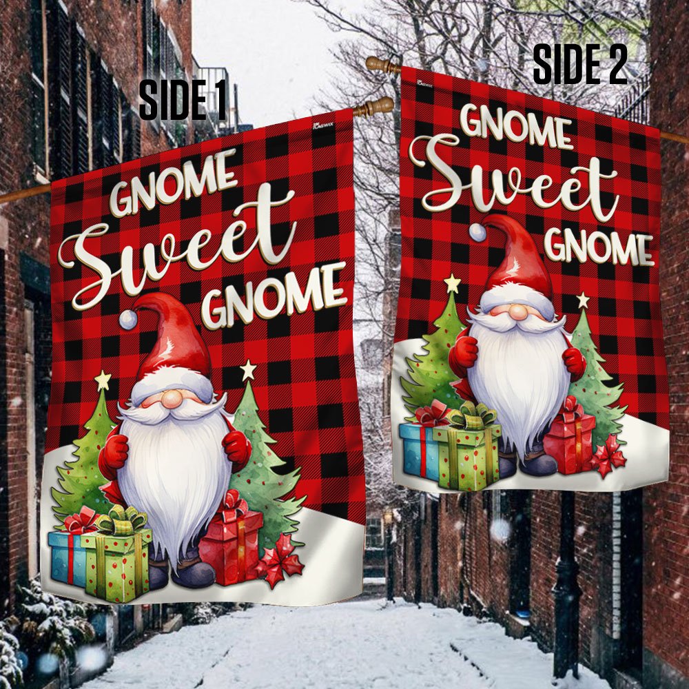 Gnome Sweet Gnome Christmas Flag - Religious Christmas House Flags - Religious Christmas House Flags - Christmas Flags