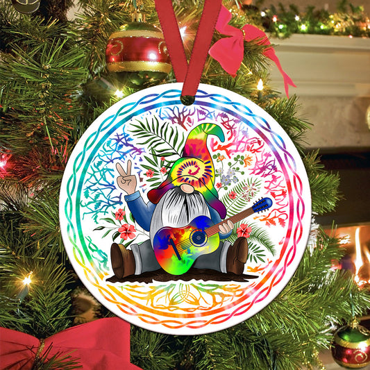 Gnome Tree Of Life Ceramic Circle Ornament - Decorative Ornament - Christmas Ornament