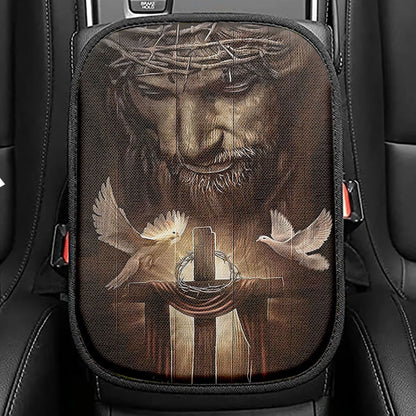 God And Doves Seat Box Cover, Christian Car Center Console Cover, Religious Car Interior Accessories