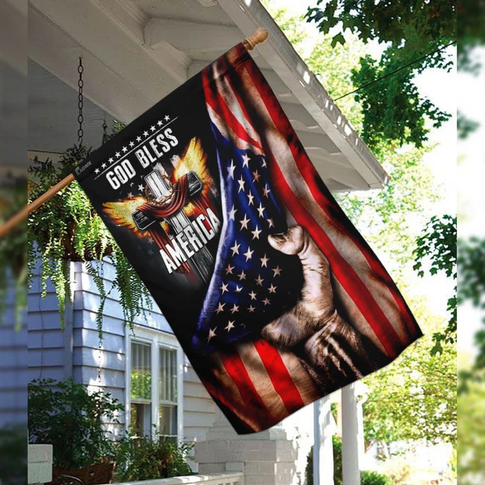 God Bless America. Christian Cross House Flags - Christian Garden Flags - Outdoor Christian Flag