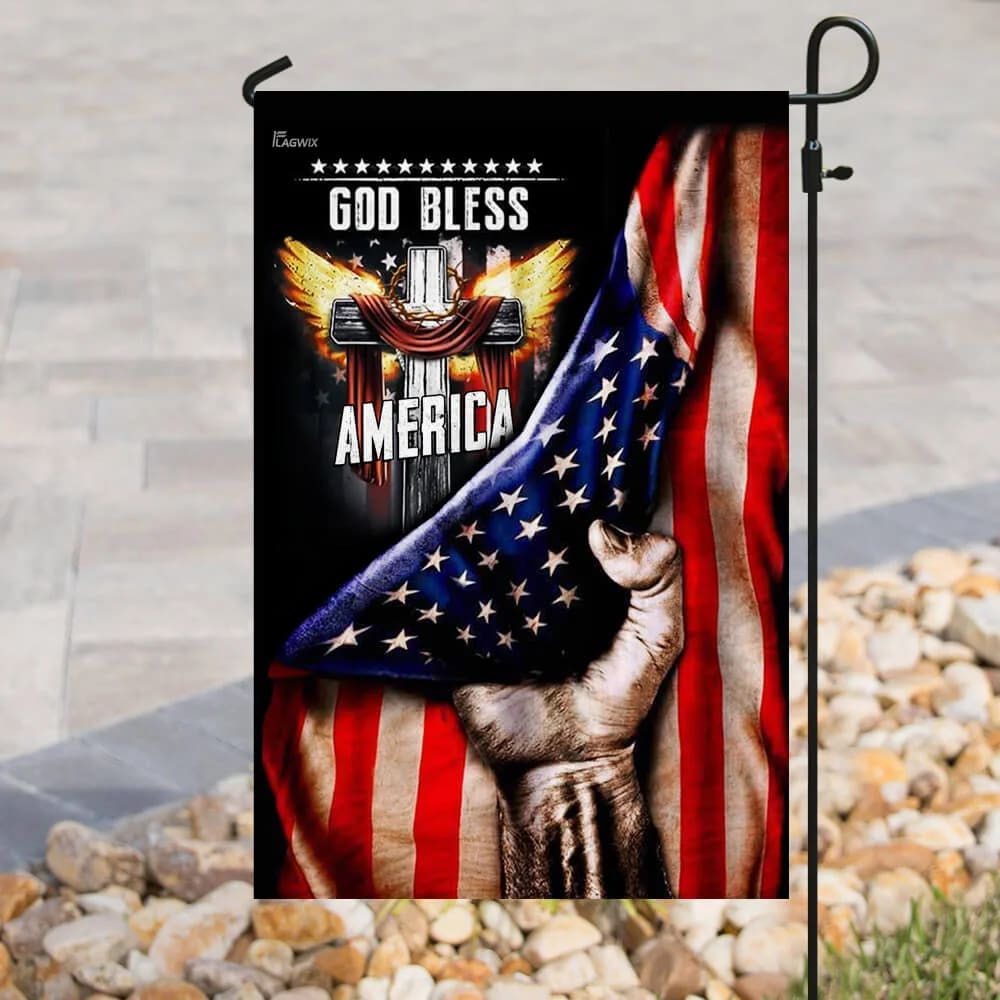 God Bless America. Christian Cross House Flags - Christian Garden Flags - Outdoor Christian Flag