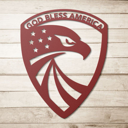 God Bless America Badge Metal Sign - Christian Metal Wall Art - Religious Metal Wall Decor