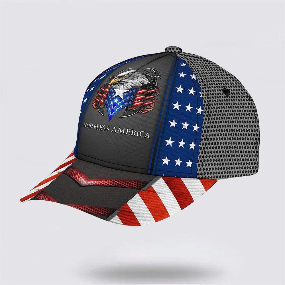 God Bless America Bald Eagle All Over Print Baseball Cap - Christian Hats For Men Women