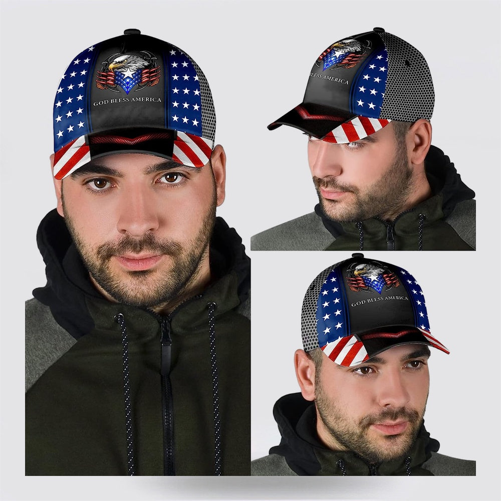 God Bless America Bald Eagle All Over Print Baseball Cap - Christian Hats For Men Women
