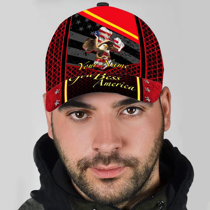 God Bless America Bald Eagle America Flag Custom Name All Over Print Baseball Cap - Christian Hats For Men Women