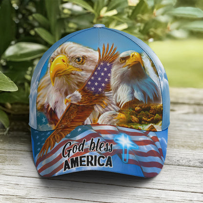 God Bless America Bald Eagle Baseball Cap