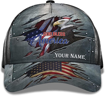 God Bless America Bald Eagle Patriotic All Over Print Baseball Cap - Christian Hats For Men Women
