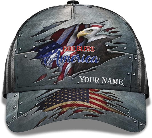 God Bless America Bald Eagle Patriotic All Over Print Baseball Cap - Christian Hats For Men Women