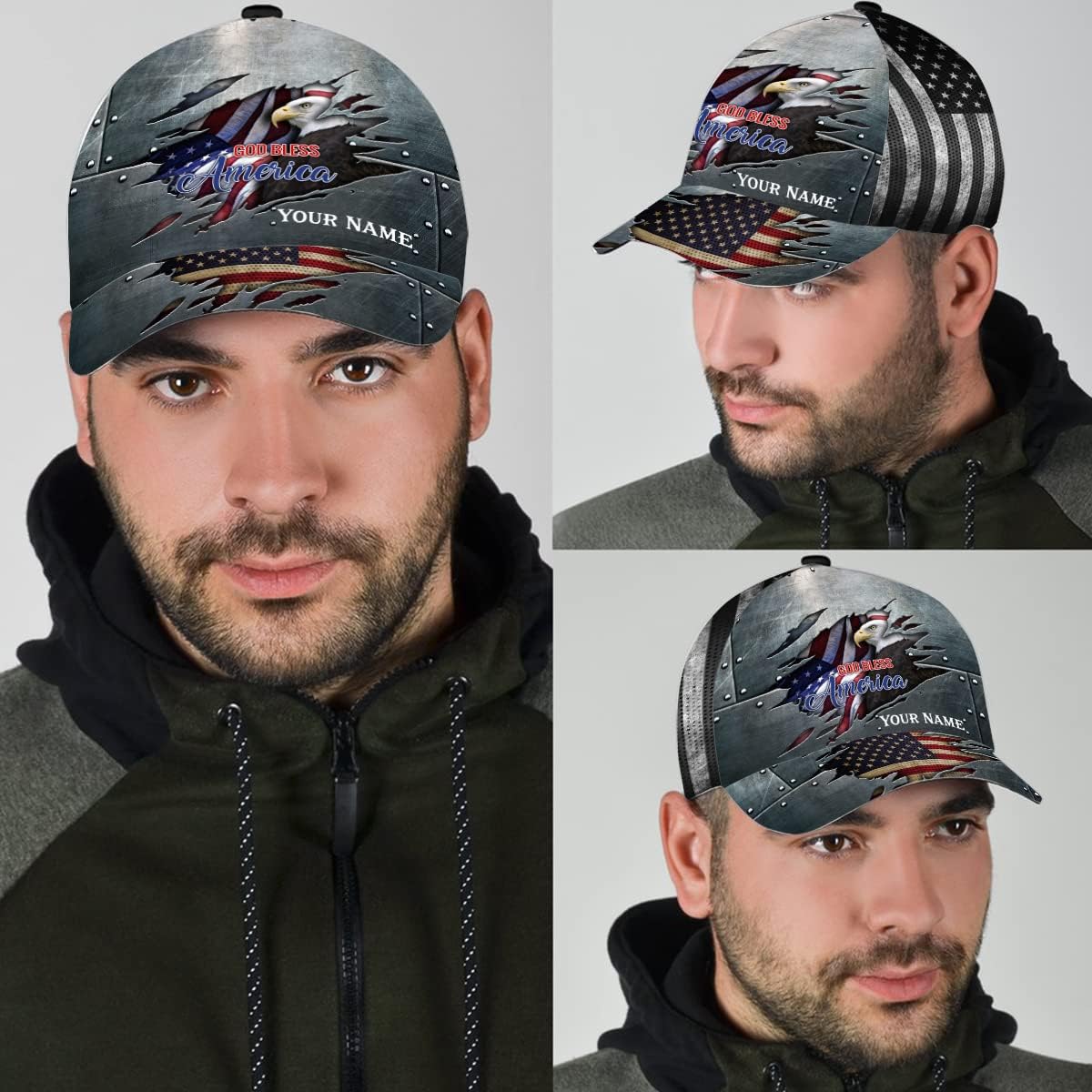 God Bless America Bald Eagle Patriotic All Over Print Baseball Cap - Christian Hats For Men Women