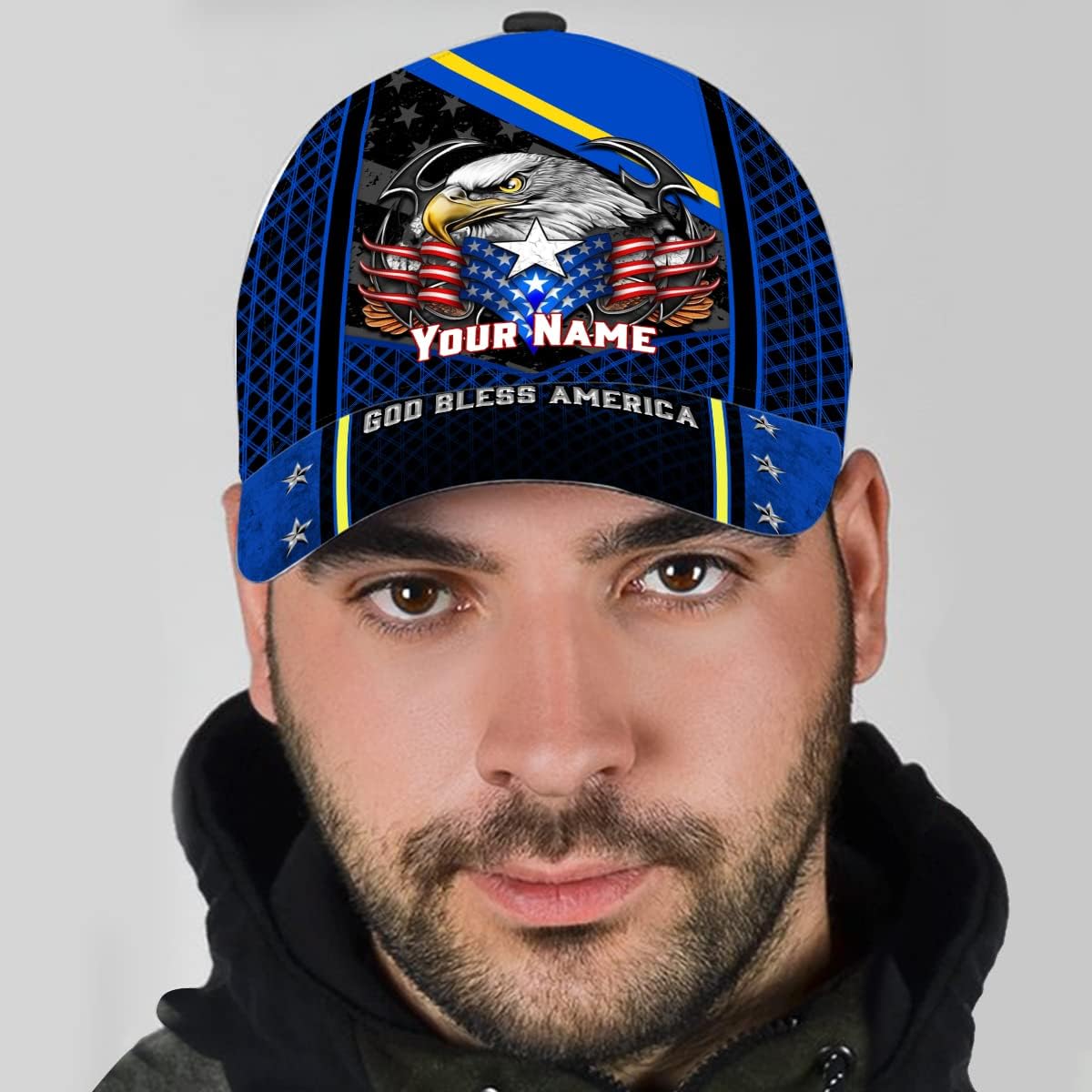 God Bless America Bald Eagle Stars Custom Name All Over Print Baseball Cap - Christian Hats For Men Women
