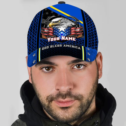 God Bless America Bald Eagle Stars Custom Name All Over Print Baseball Cap - Christian Hats For Men Women