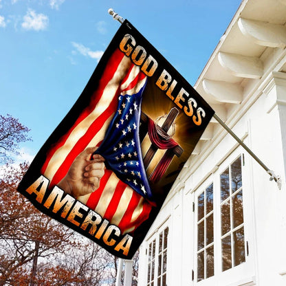 God Bless America Christian Cross Flag - Outdoor Christian House Flag - Christian Garden Flags