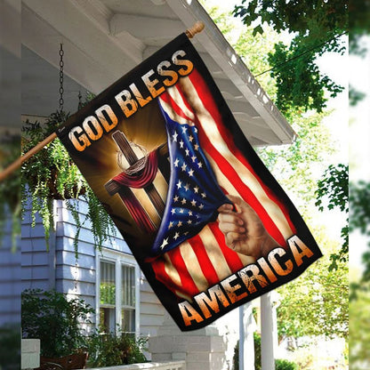 God Bless America Christian Cross Flag - Outdoor Christian House Flag - Christian Garden Flags