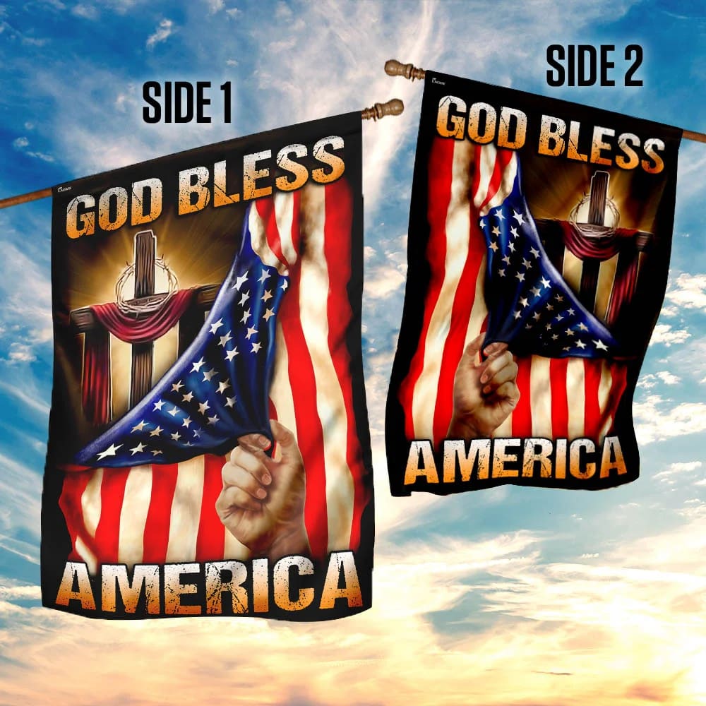 God Bless America Christian Cross Flag - Outdoor Christian House Flag - Christian Garden Flags