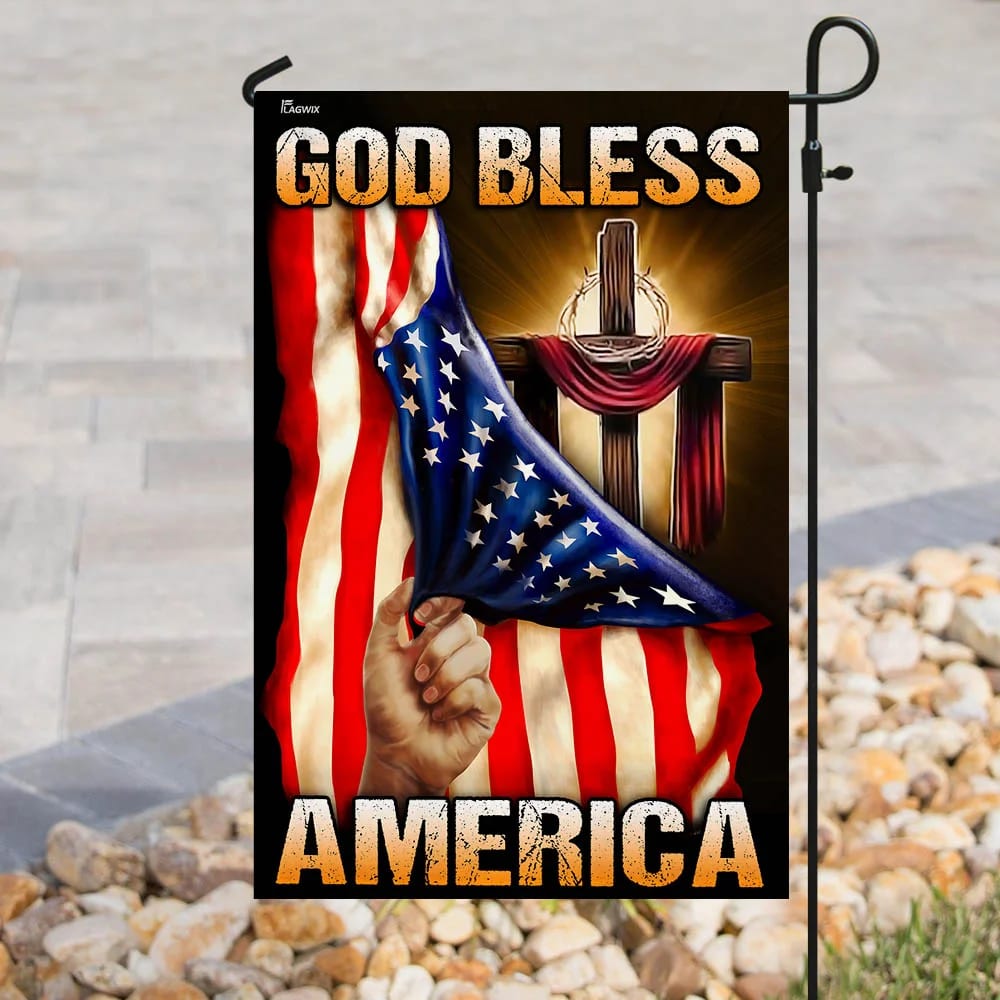 God Bless America Christian Cross Flag - Outdoor Christian House Flag - Christian Garden Flags